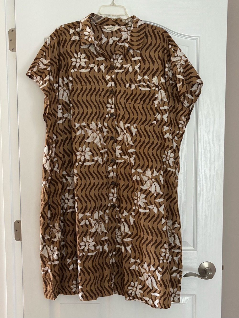 Brown Floral Print Button-Front Midi Dress